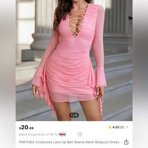 Pink Bell Sleeve Bodycon Dress